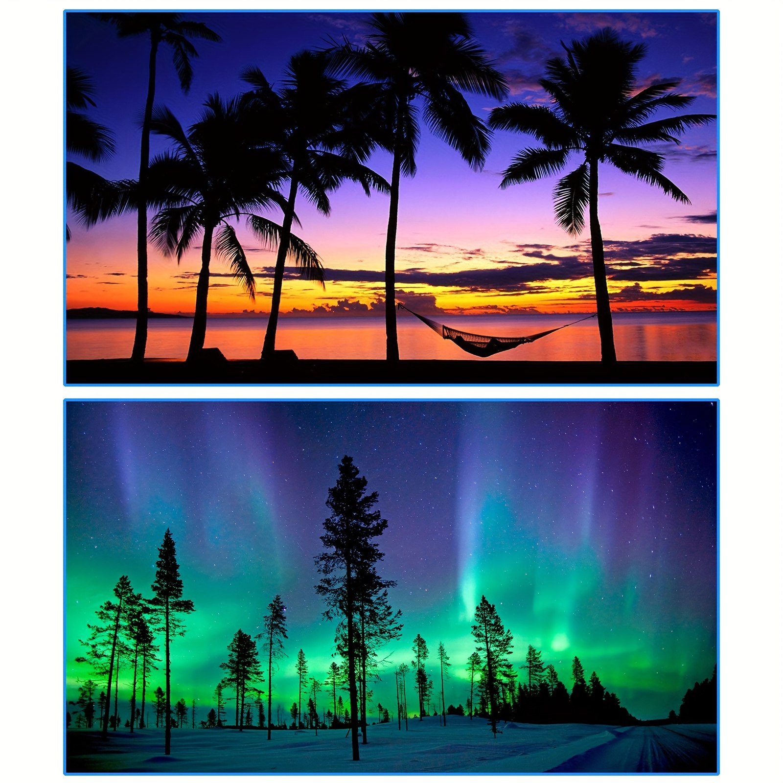 

2 Pack Large Diamond Art Painting Kits For Adults, Aurora Sunset Beach Diy 5d Full Drill Round Diamond Crafts Project Kits For Beginners, 27.56 X 15.75 Inch