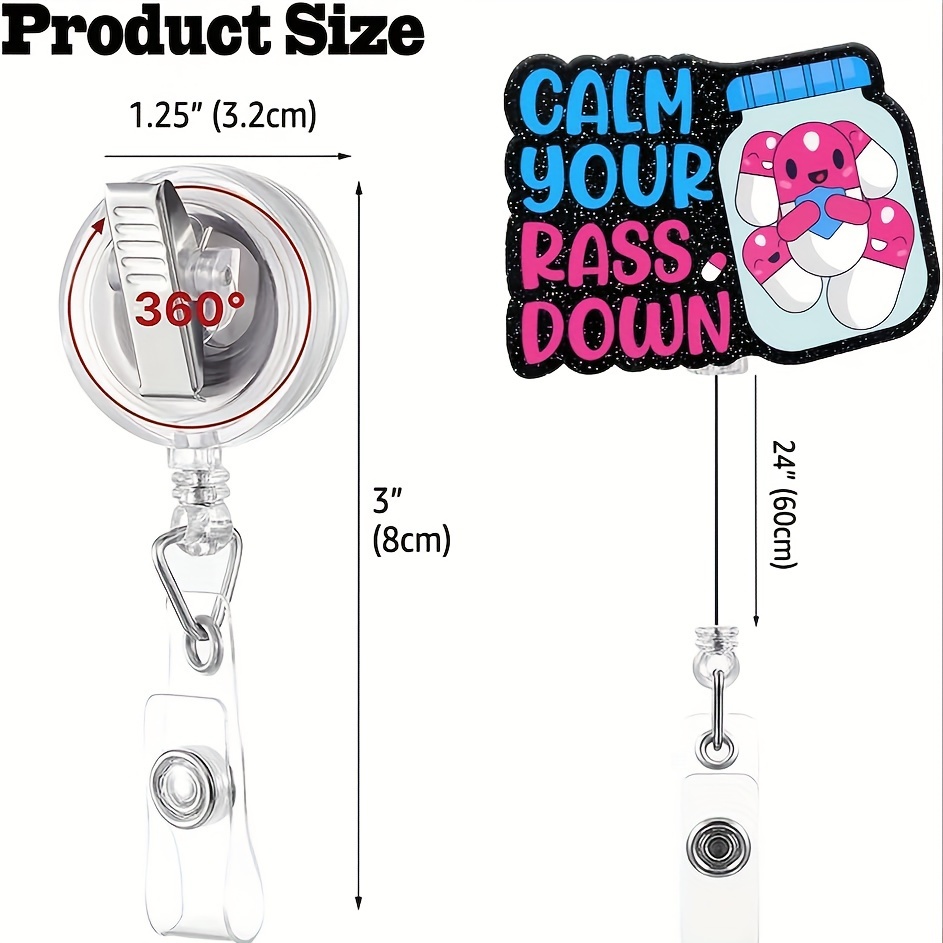 Valentine's Day,pc Sixrip Calm Your Rass Down Retractable Glitter Badge Scroll with Crocodile Clip, Fun Pill Vial Badge Holder Gift Doctor Nurse