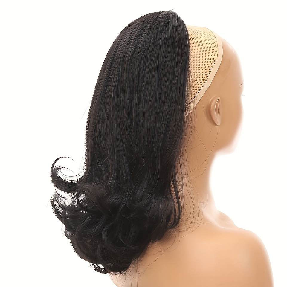 16   straight synthetic ponytail hair extensions with 2 plastic comb & drawstring - natural black loose curly style, easy to style, adds volume & length,   women s hair, versatile hairpiece,   hairpiece details 2