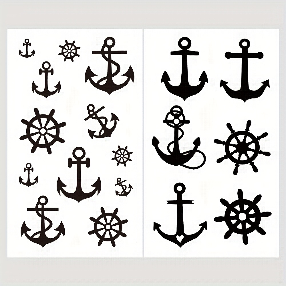 2pcs Black Waterproof Temporary Tattoo Stickers | Nautical Anchor And For Men And Women On Fingers, , Legs, And Neck - Paper Material