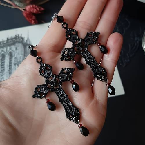 objektbild 1 par gotiskt inspirerade vintage svarta & tårformade kristall hängande örhängen för kvinnor - zinklegering, för halloween & vardagskläder, udda örhängen