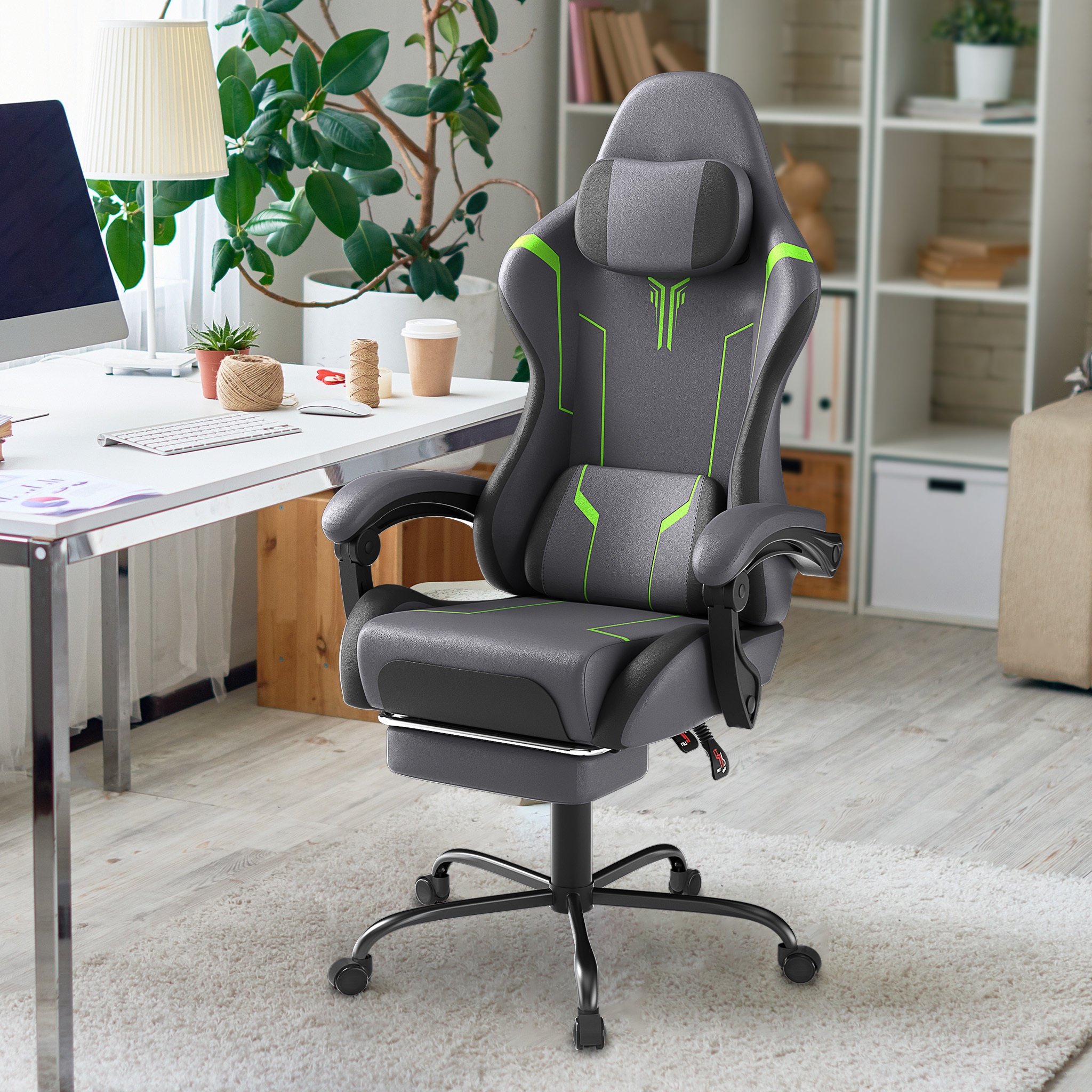 TEMU Gaming Chair Ergonomic Swivel Gaming Chair With Lumbar Support, Headrest, And Footrest - Chair, Weight Capacity 150kg