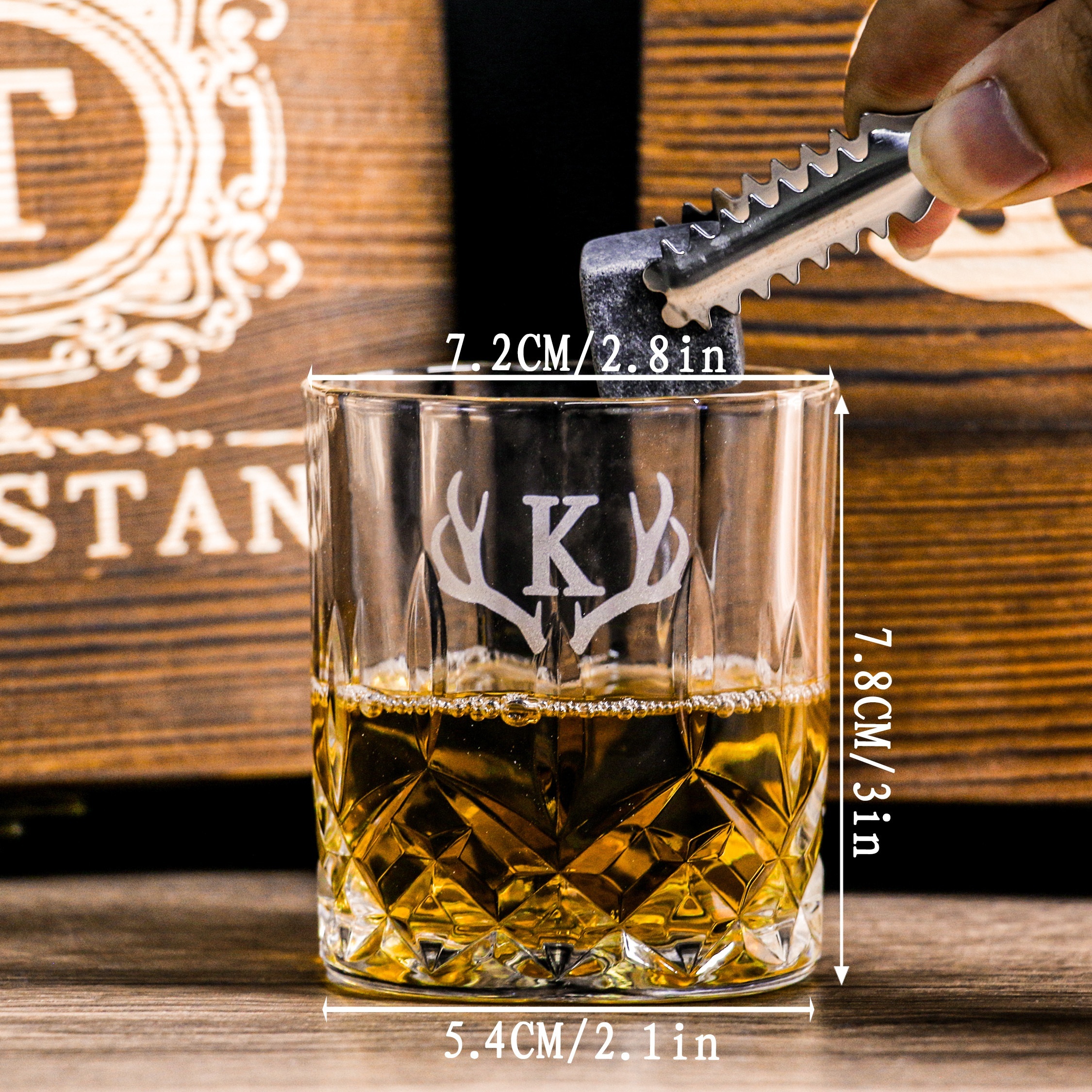 TEMU Personlig Whiskey Glasuppsättning med Trälåda, Whiskey Stenuppsättning, Brudgoms Present, Bästa Mans Present, Pojkvän Present, Whiskey Present
