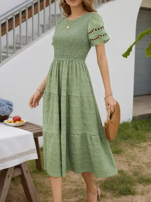 casual eyelet dress BTFBM Summer Eyelet Dress for Women Sundresses Casual Boho Sleeveless A Line Flowy 2026 Spring Outfits Midi Dresses(Apricot, Small) at Amazon Women's Clothing store