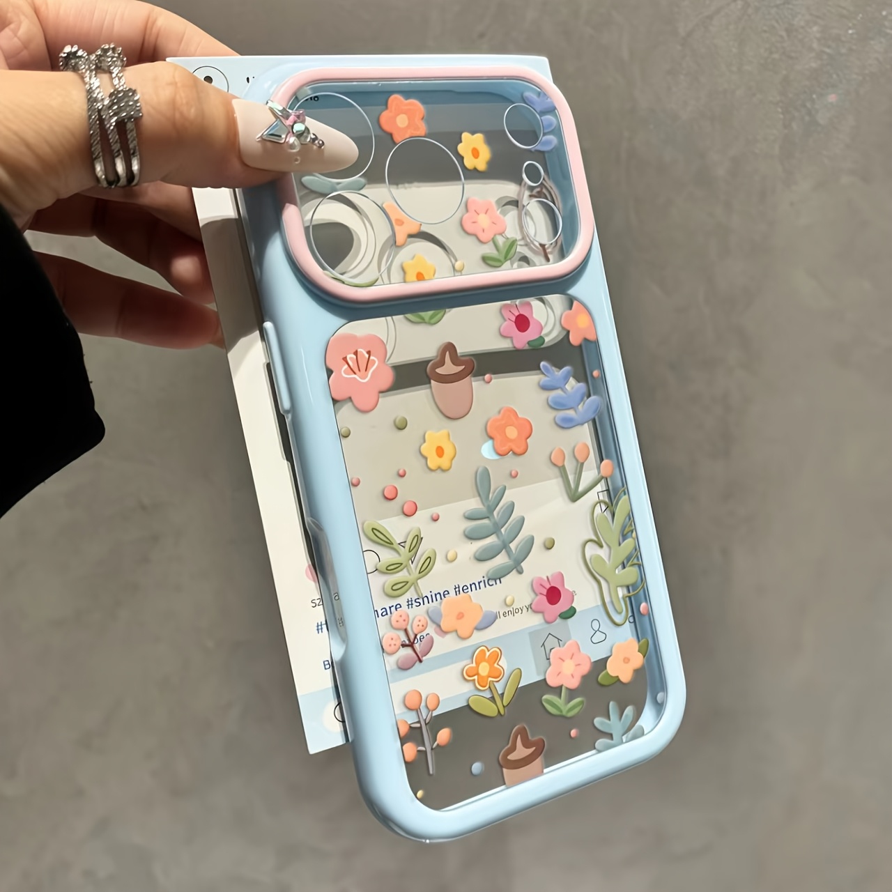 TEMU Phone Case - Cartoon Floral Pattern Candy-colored Large Window Phone Case For Iphone 18, Suitable For Iphone 18 Pro Max, Iphone 18 Pro/16/11/13/
