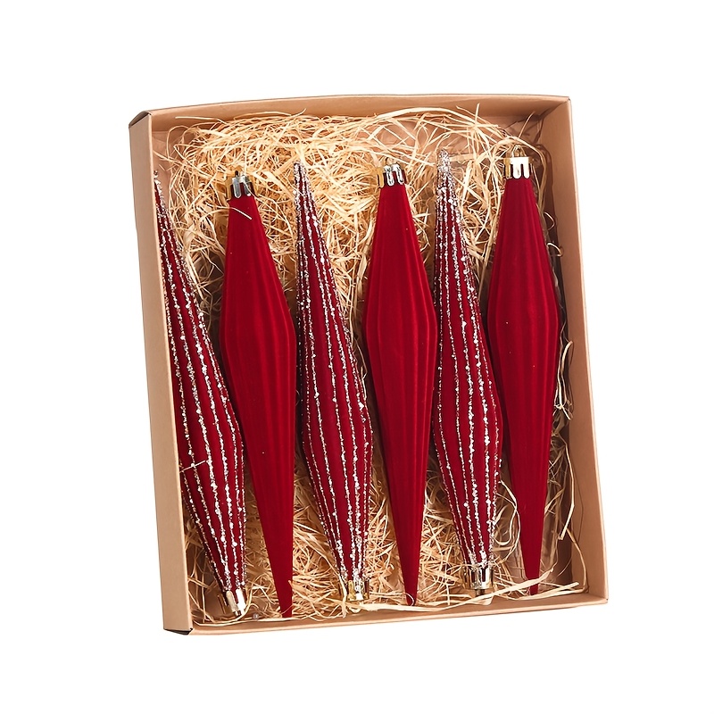 TEMU 6pcs Per Box, Length 16cm/6.3in, Tapered Christmas Ornaments, Christmas Tree Decorations, Holiday Hanging Ornaments, Festive Decorations,