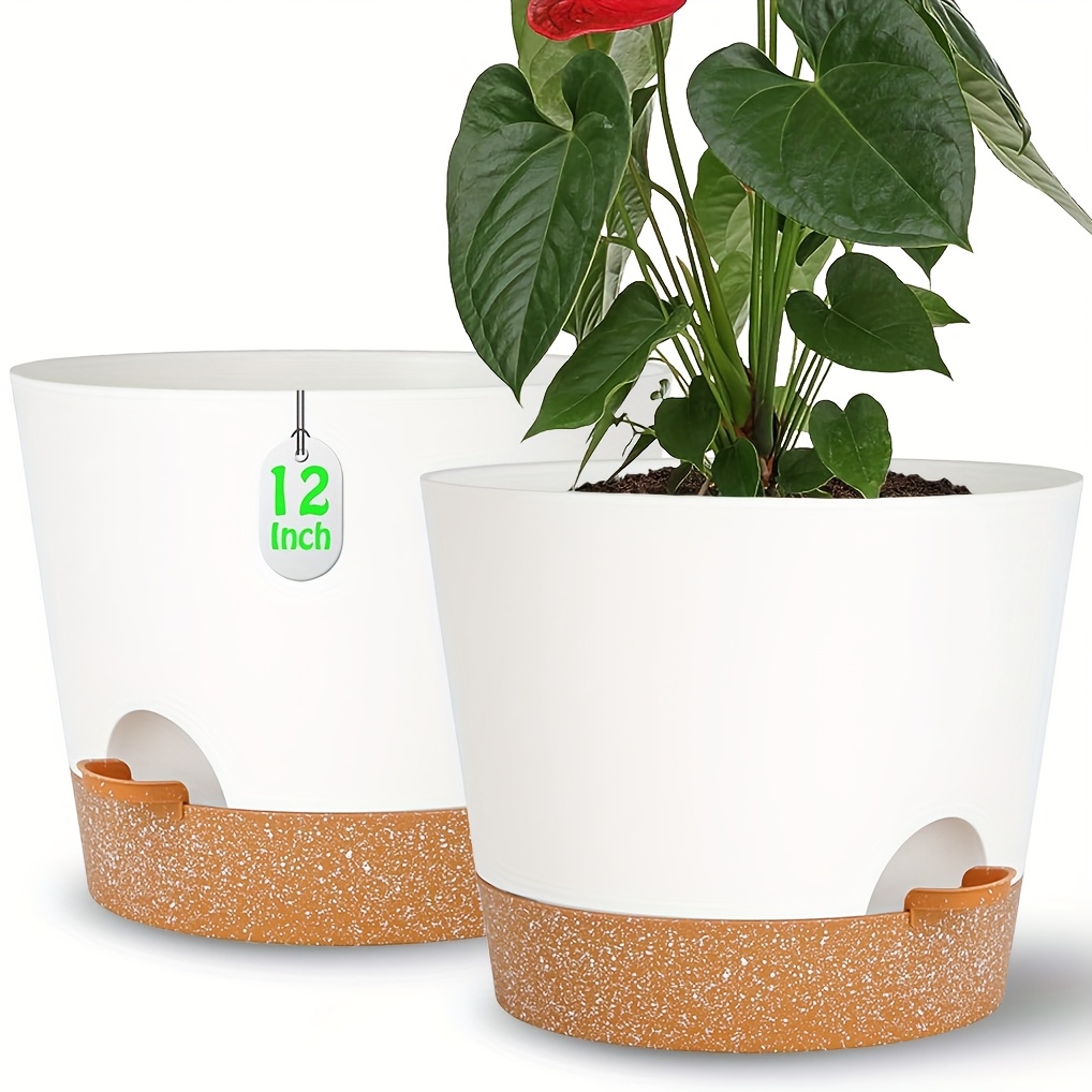 2-teilig, wei selbstbewsserung + selbstbelftung hochdrainage tiefe  reservoir runde pflanzentopf, frderung gesunder wurzeln, fr drinnen &  drauen - terrasse, rasen & garten - Temu