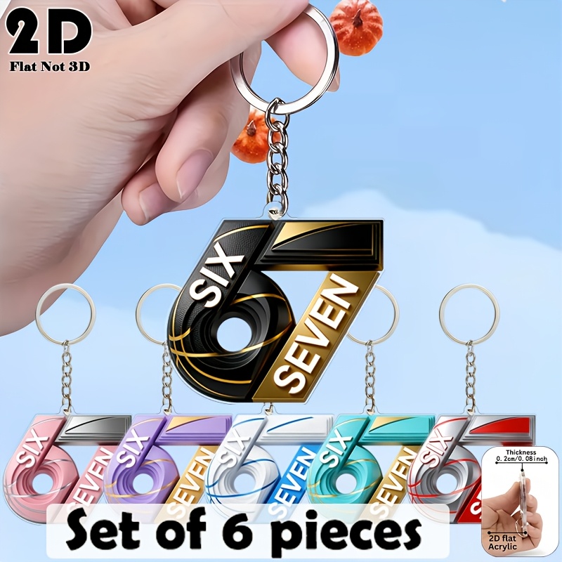 E-shop 2D Flach, 6 Stück, "67" Sixseven Schlüsselanhänger, Multifunktionale Dekoration, Urlaubsdekoration, Geeignet für Handtaschen, Autoaccessoires,