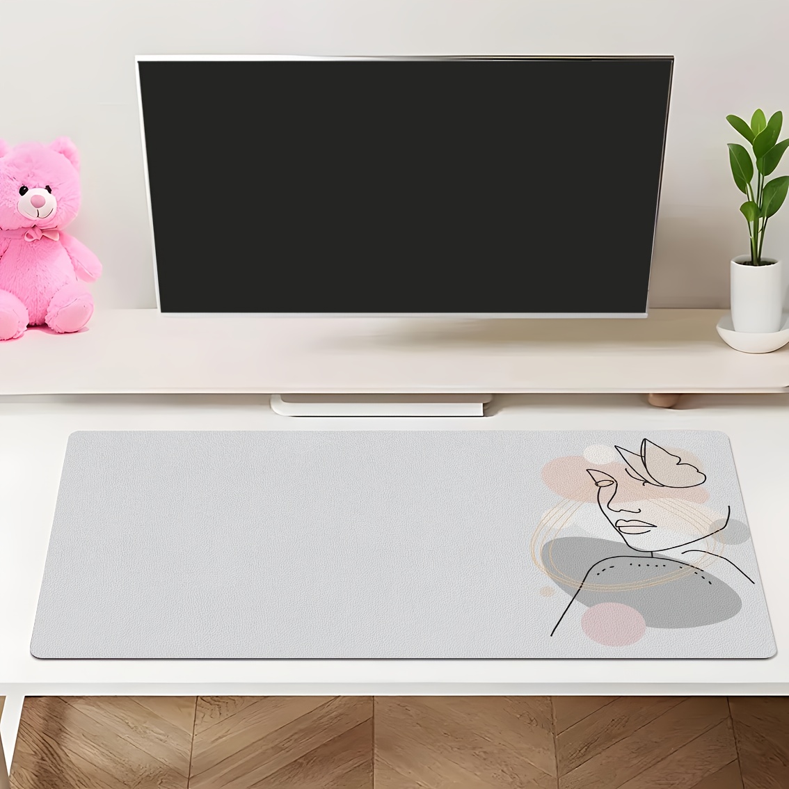 TEMU Tapis de souris 1 en matériau diatomite, tapis de bureau de couleur unie, protège-bureau décoratif, motif élégant de chat et de fleurs, convient