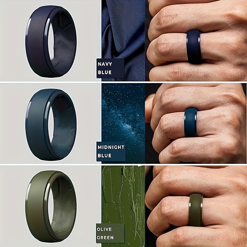 8mm Wide Flat Men's Silicone Ring for Sports