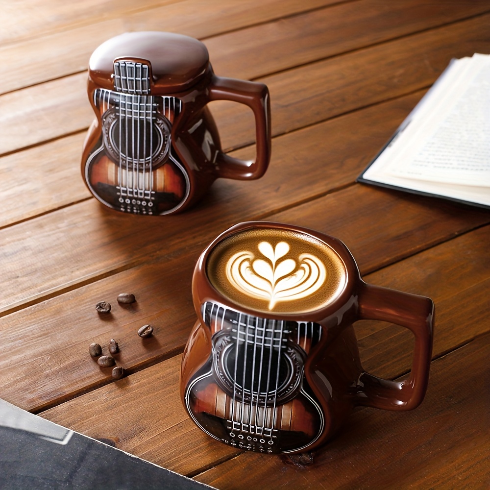 1pc Novelty Ceramic Guitar-Shaped Mug with Lid - Large 16.91oz Capacity  Music-Themed Coffee & Tea Cup Suitable for Home, Office, Dorm - * Birthday,  Christmas, Parties