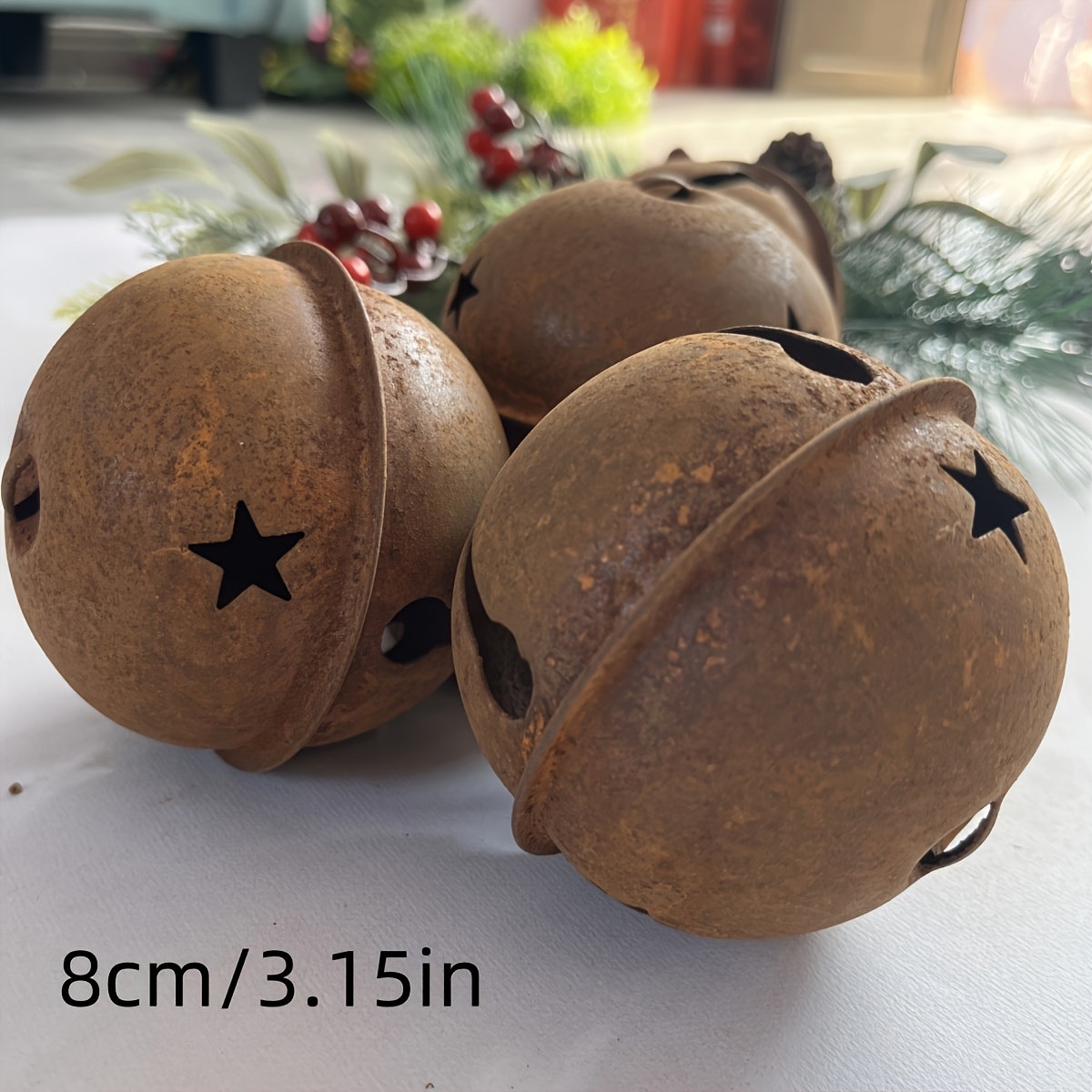 TEMU Christmas Bell Product With Sound, Vintage Rusty 8cm Large Bell, Christmas Decorative Hanging Ornament, Vintage Rust-colored Large Bell, Style