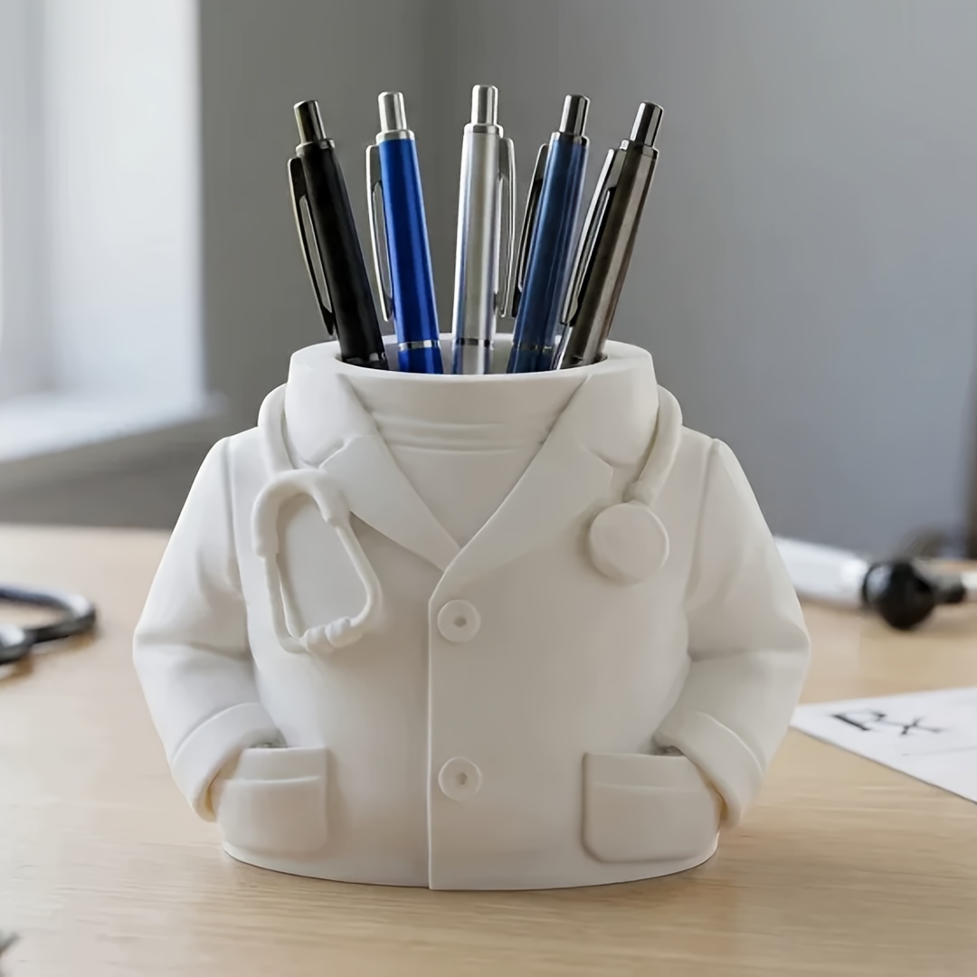 Creative Desktop Doctor White Coat Pen Holder with Stethoscope Decoration, Medical Office Desk Organizer, Creative Stationery Ornament for Medical Students, PLA Basic BiodegradaOpen in new tab.