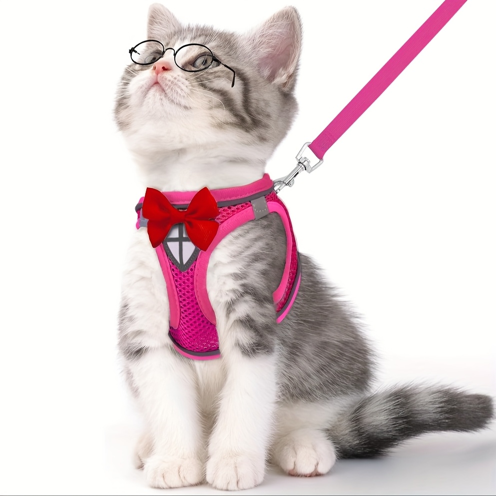 TEMU Cat Harness And Leash Set, Soft And Breathable Vest With Reflective Strips, Escape-proof Kitten Harness, Suitable For Cat Walking And Travel