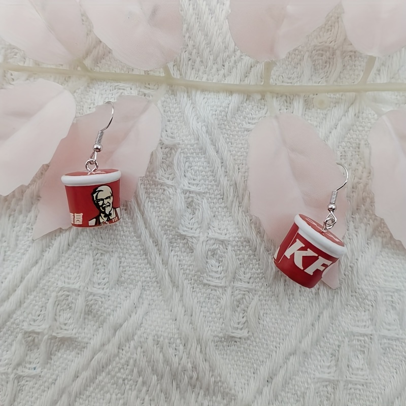 

Resin 3d Food Earrings - Kfc Style - Women's Fashion Dangle Earrings - Suitable For Daily Wear And Gift Giving - No Feathers - Zinc Alloy Ear Wires - Year Round Wear