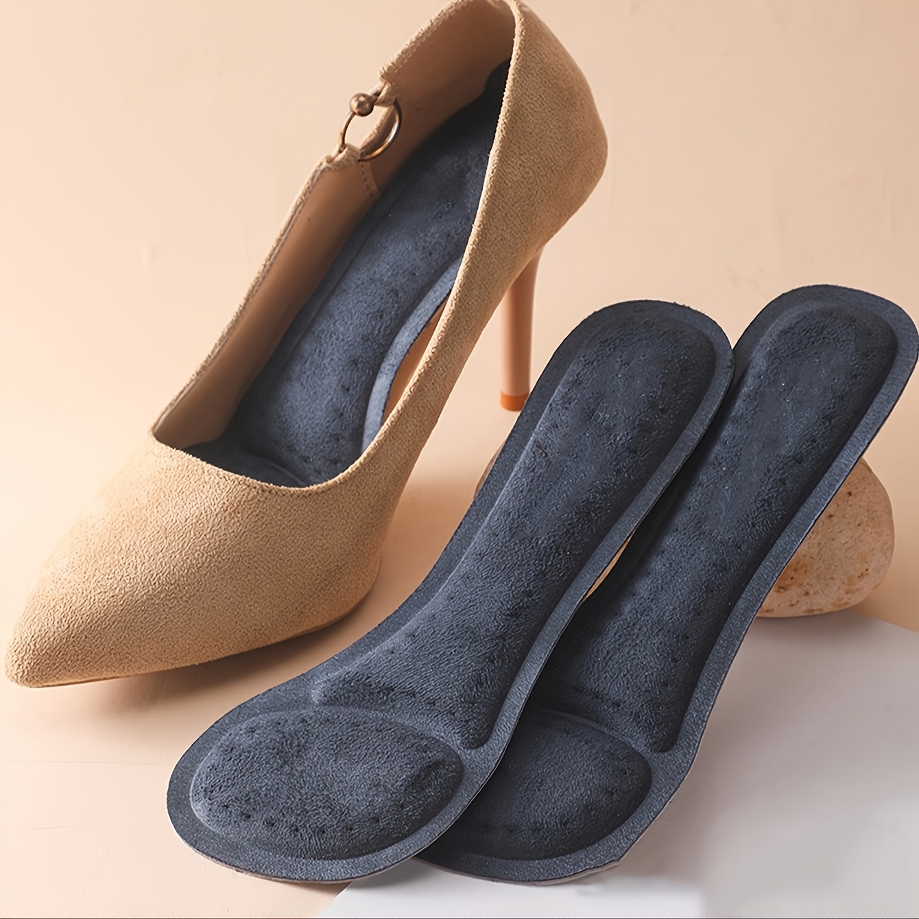 TEMU 1 Paire de Semelles Auto-Adhésives Trois- / Semelles Antidérapantes pour Femmes - Douces, Confortables, Adaptées aux Talons Hauts