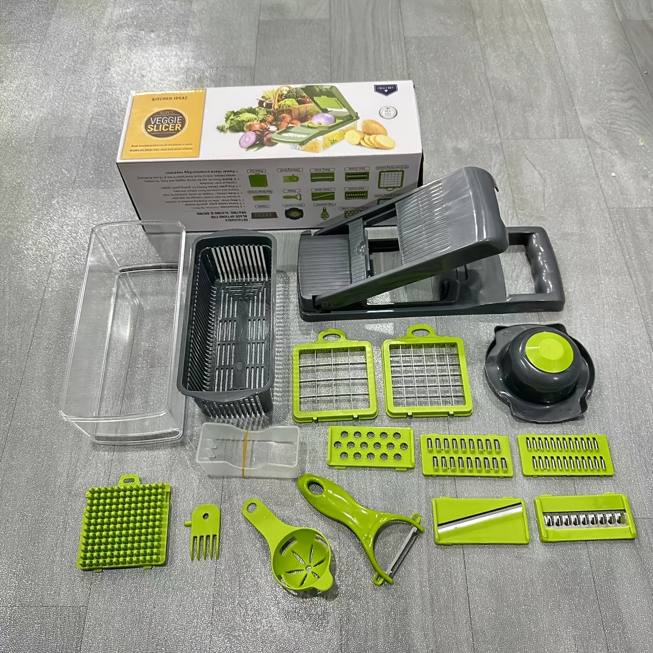16-in-1 Vegetable Slicer - Multifunctional Manual Food Slicer, Kitchen Slicer With Container, Slicer For Onions, Carrots, Garlic - Plastic Kitchen Small Tool Set With Drainage Basket