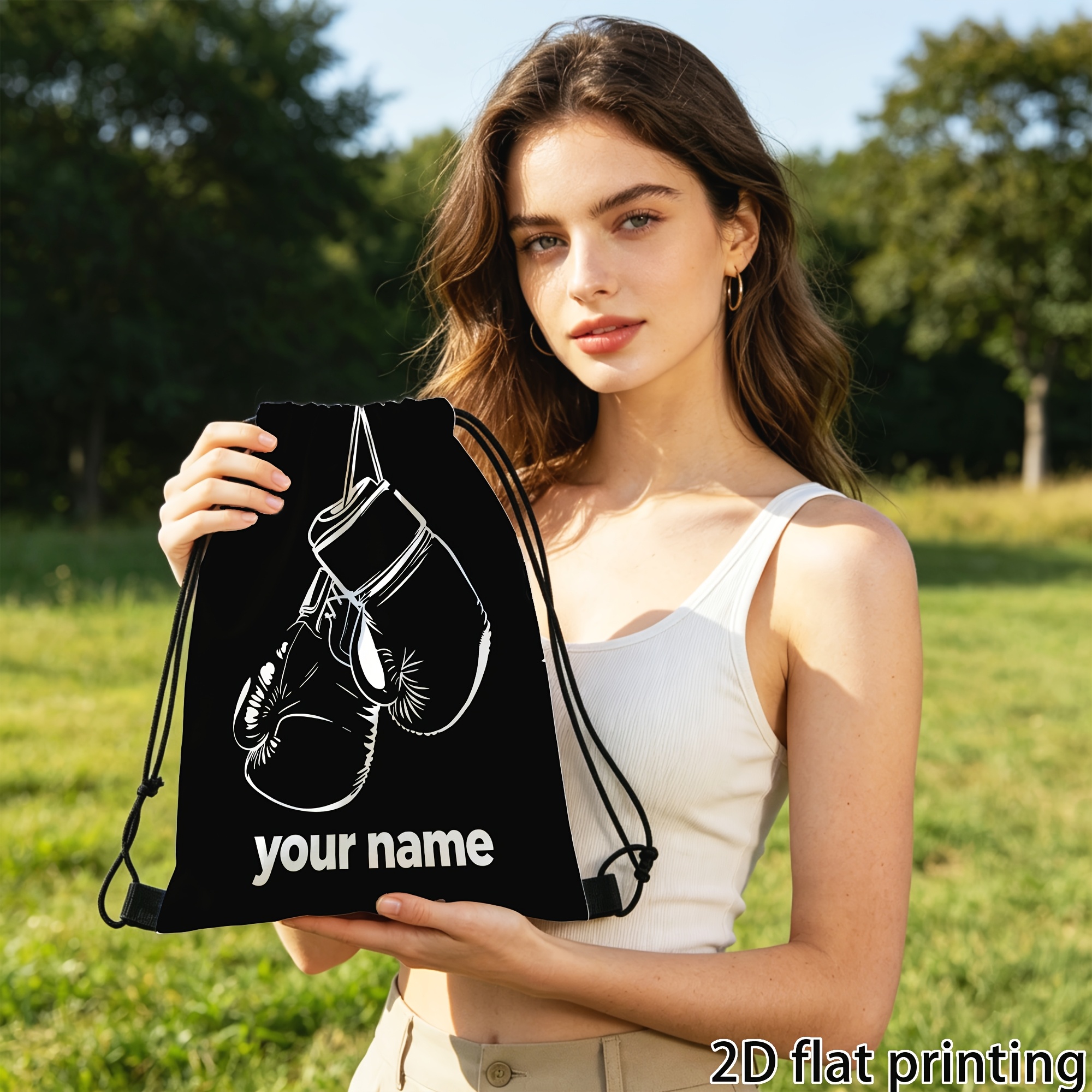 Customized Drawstring Backpack, Sports Bag with Boxing Gloves Print