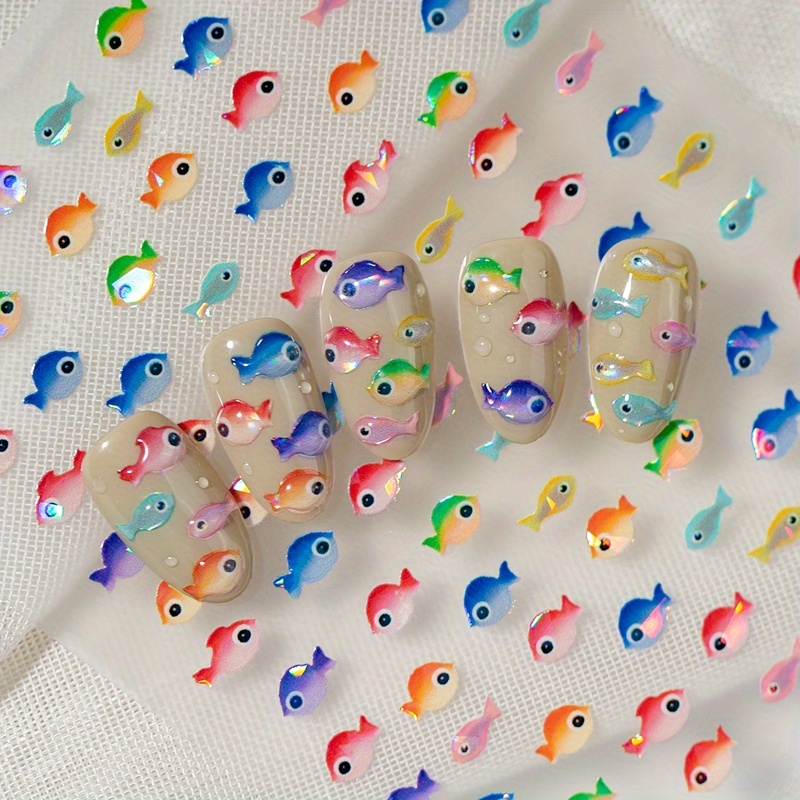Image of A High-value Small Fish Nail Art Sticker, Embossed Shell Light , Cute , With Dopamine Colored Small Fish, Deep Sea Chubby Little Fish, Suitable For Personal Diy And Nail Salon Use