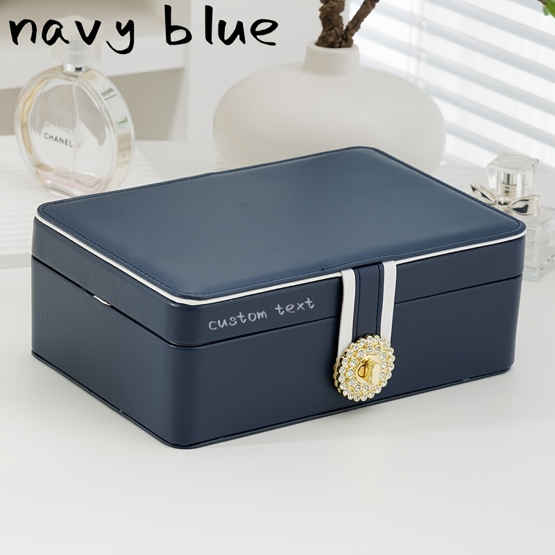 customizable text double layer pu leather jewelry box large capacity earring ring organizer with decorative golden floral emblem elegant white   storage case for valentines day gifts Product details 6