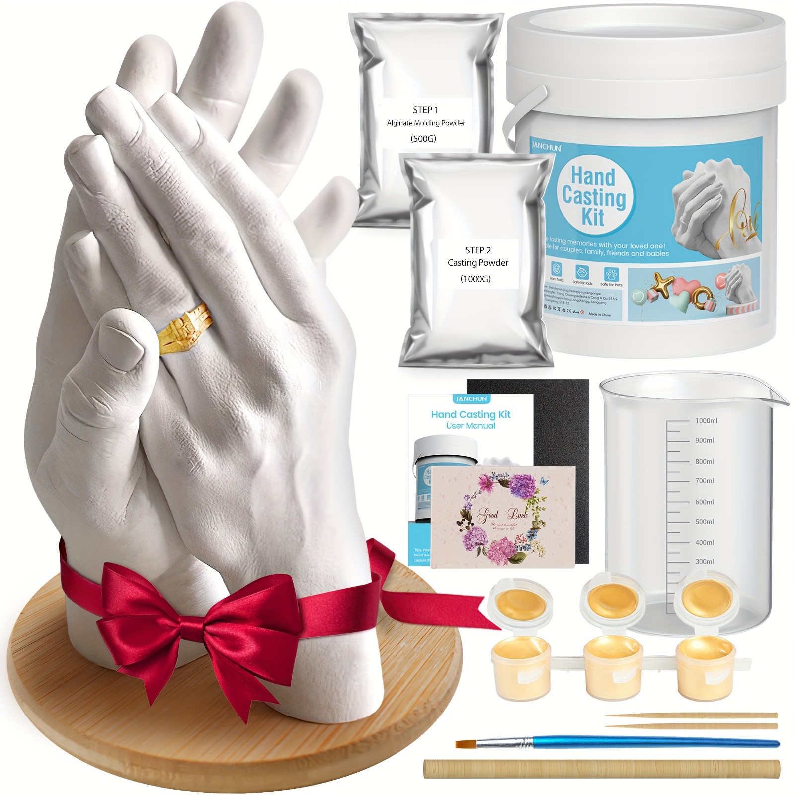 

Janchun Hand Casting Kit Couples- Valentine Diy Hand Mold Kit With Plaster Mold, Sculpture Base, Paints- Anniversary, Wedding, Personalized Gifts For Her, Him, Mom, Women, Newborn, Friends