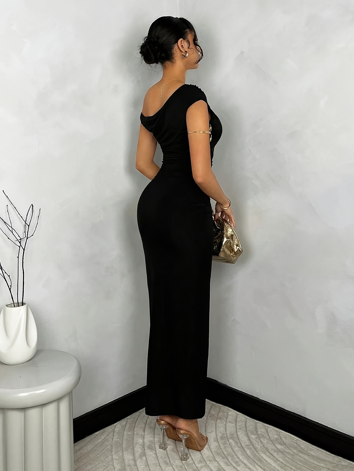 womens solid asymmetrical neckline ruched bodycon dress - Temu Mauritius