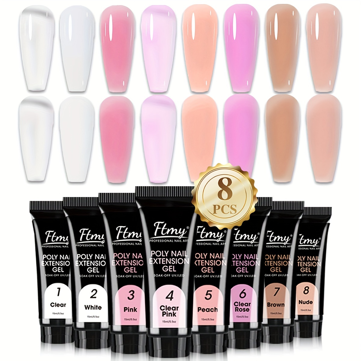 

Ftmy 8pcs Poly Nail Extension Gel Set, 8 Colors Nude Clear Pink Poly Nail Gel Colors Nail Gel Popular Nail Art For Women And Wedding Party