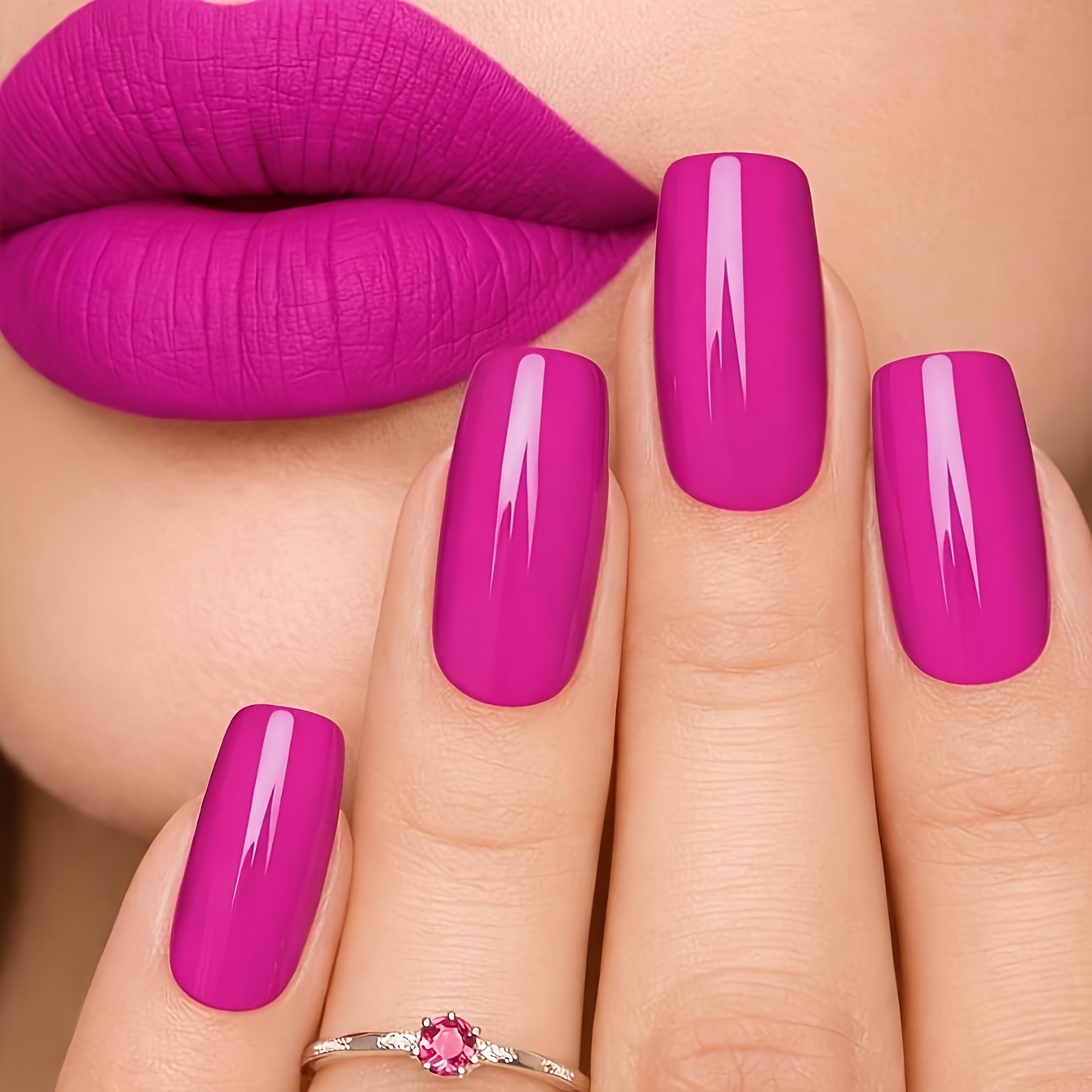 TEMU 72pcs High- Magenta- Square Medium-length Press-on Nails, Reusable And Removable, Suitable For Dates, Parties, And Photo Shoots, Includes
