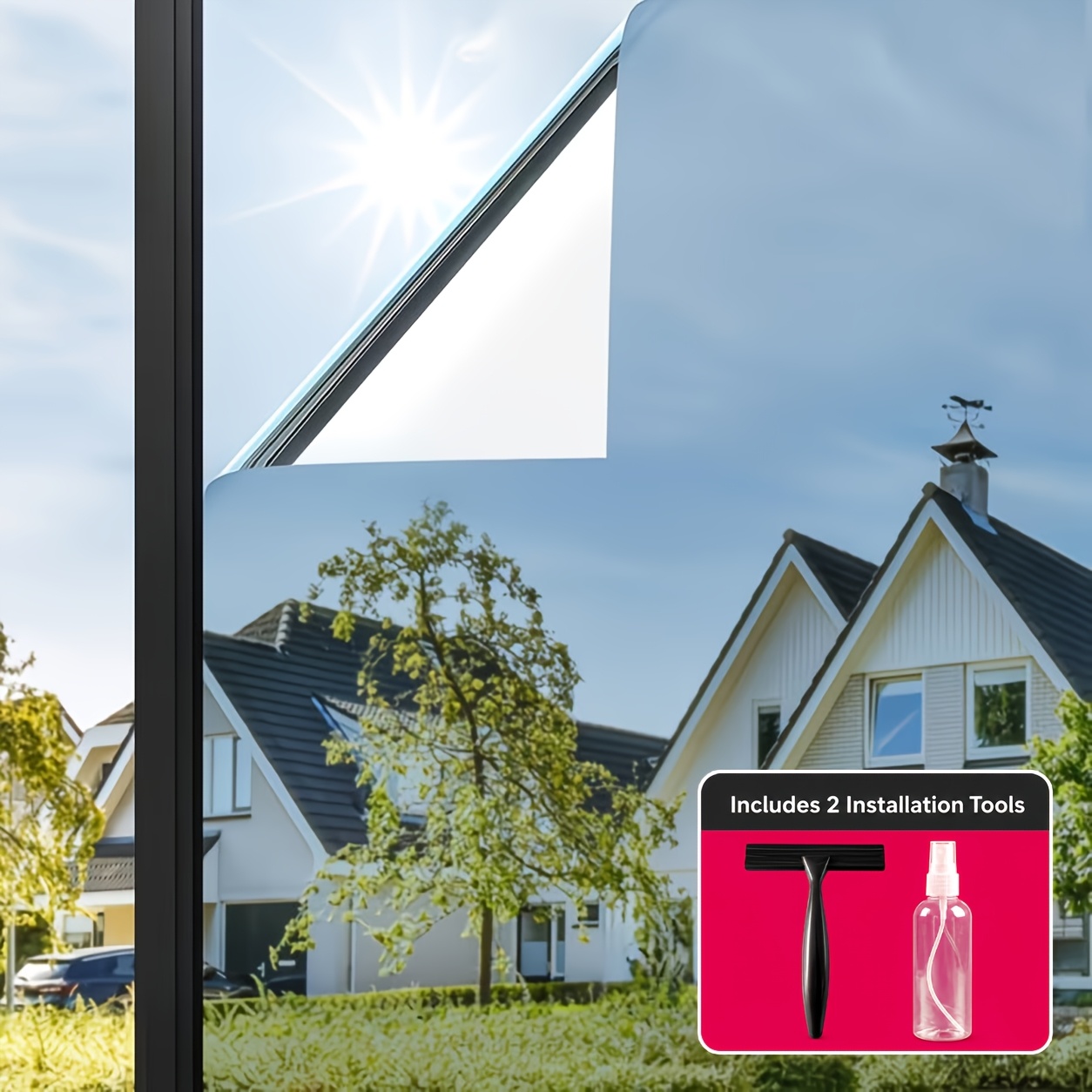TEMU 1 Rolle Werkzeugfreie statische Fensterverkleidung ohne Kleber - Einweg-Fensterfolie, Schutz und Isolierung, , 5 mm dickes PVC, mit Werkzeugen,