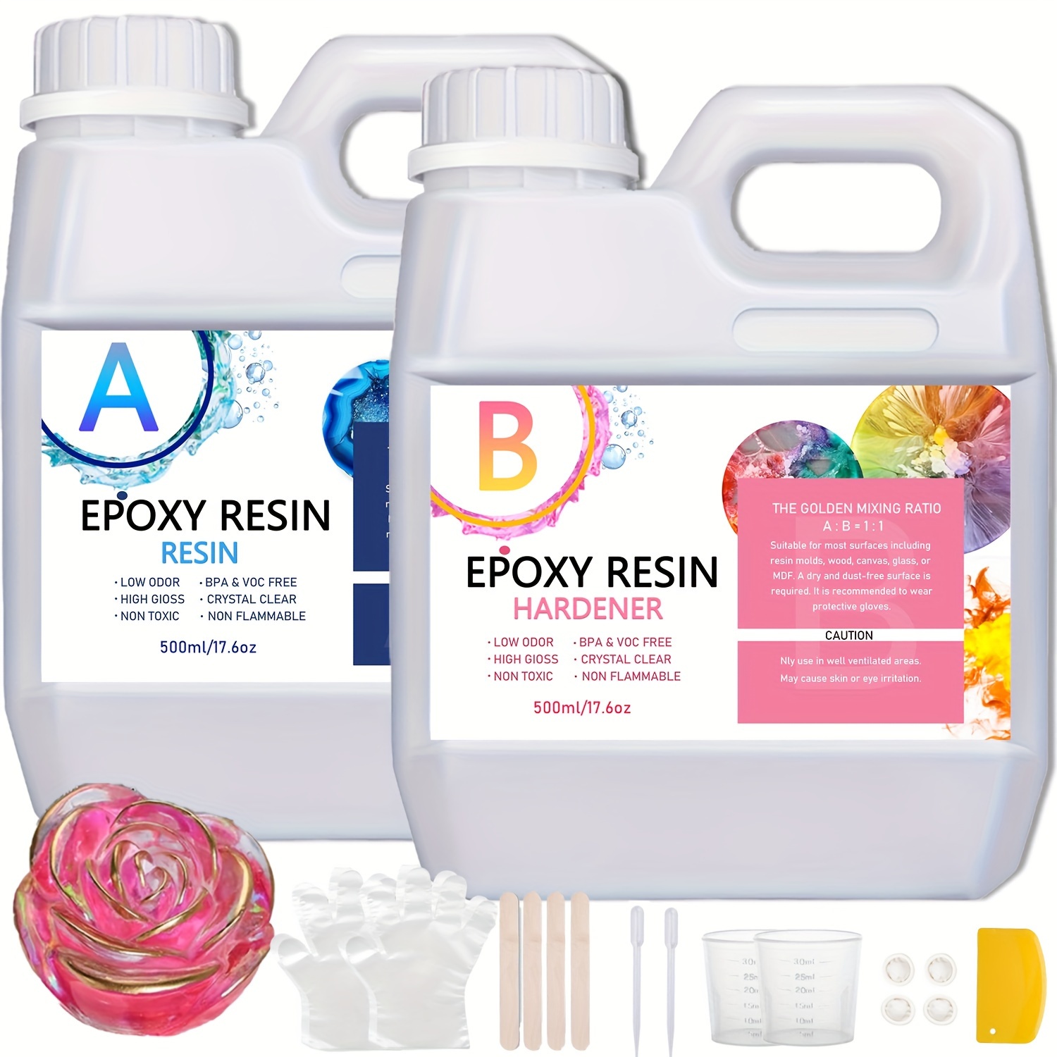 

Easy-mix 1:1 Epoxy Resin Kit - Crystal Clear, Non-yellowing & Bubble-free For Diy Jewelry And Art Crafts