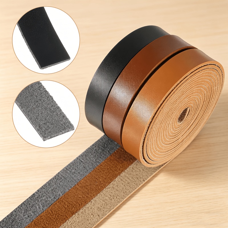 TEMU Faux Leather Strap 3 Rolls Artificial Leather Craft Blank Strap Craft Project Soft Faux Leather Roll (1.25cm Wide, Long, 0.15cm Thick, Light