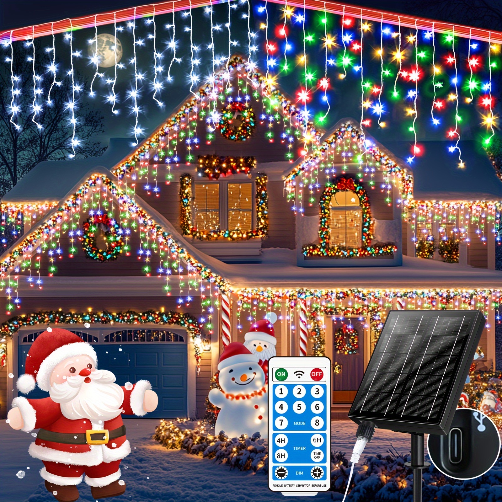 

1 Set Rjedl 800 Led Solar Icicle Lights, 27 Meters Waterproof Ip65, 8 , Remote Control, Christmas Roof Decoration, Party Wedding Lights