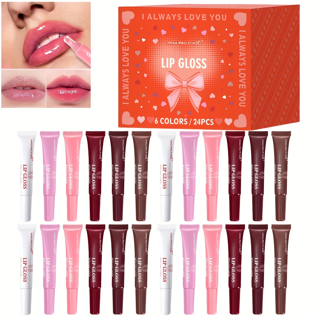 TEMU 24pcs Soyraie Hymeys Lip Gloss Set - Long-lasting, Moisturizing, Glossy Finish In 6 Vibrant Colors - Ideal Gift For Women, Day Gift & Cheap Day Gift