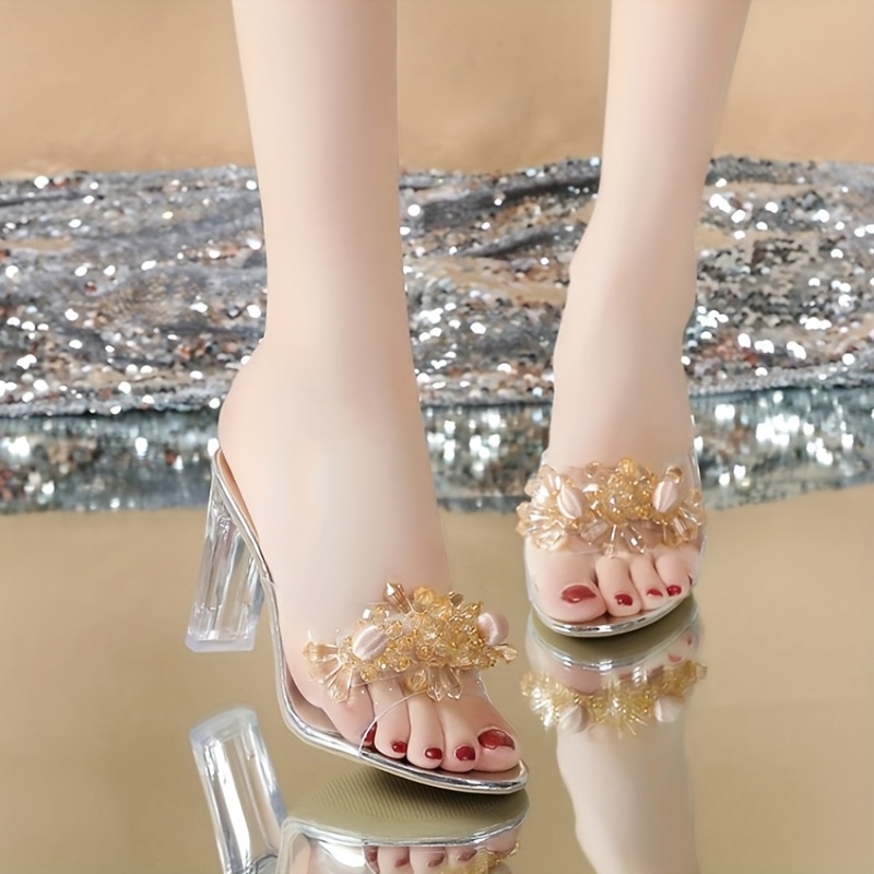 summer new womens fashionable crystal   with high heels for outerwear plus size elegant retro thick heel transparent high heels party shoes wedding women shoes details 2