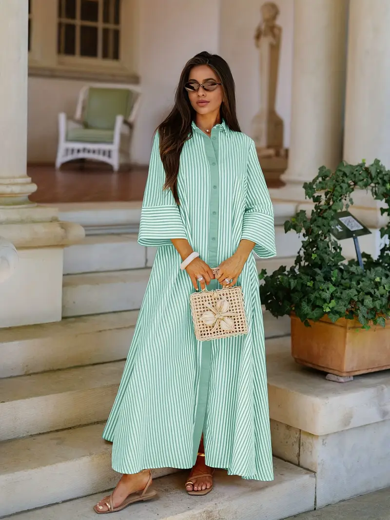 womens casual shirt dress Chouyatou Striped Button Down Puff Short Sle CHOUYATOU Our dresses are designed with the latest fashion trends in mind womens casual elegant striped front