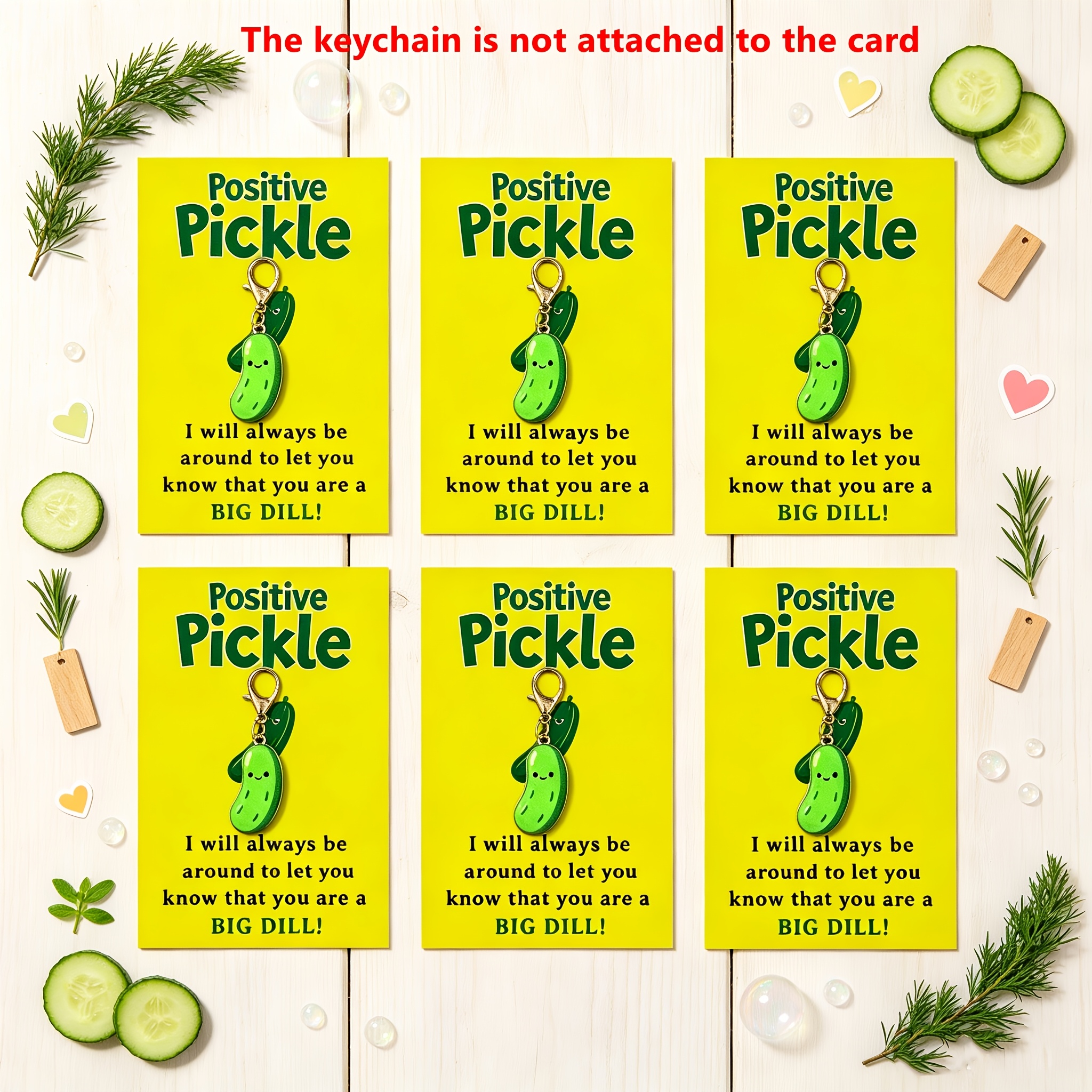 TEMU 12 pièces : 6 cartes + 6 porte-clés cornichon , cornichon amusant avec carte de soutien, cadeaux mignons pour le d'un ami (Cornichon)
