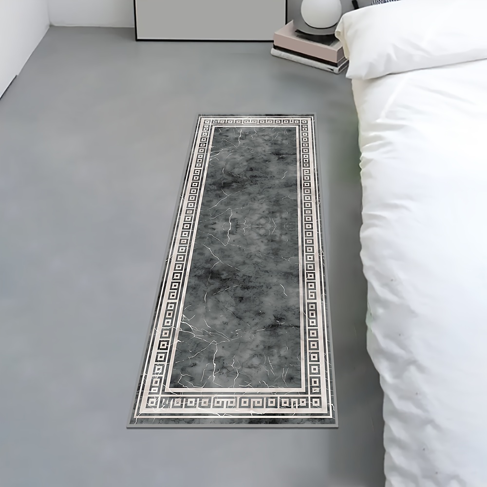 TEMU Flannel Dark Gray Living Room Hallway Mat, Kitchen Rugs With Marble Texture, Balcony Runner Mat, Stylish Entryway Home , Machine Washable Office