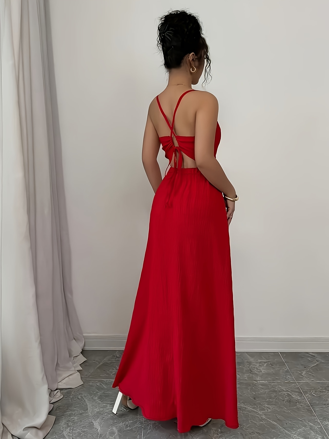 plus size elegant red maxi dress front twist back tie - Temu Mauritius