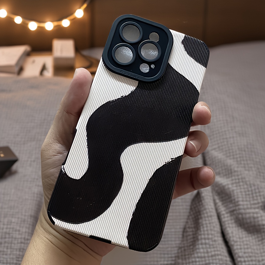 Simple Black Ink Pattern Mobile Phone Case Suitable for iPhone 16, 15, 14, 13, 12, 11, ProMax, plus, PRO Synthetic Faux Leather Matte Soft Mobile Phone Case, Full Edge Suede Mobile Phone Protective Case