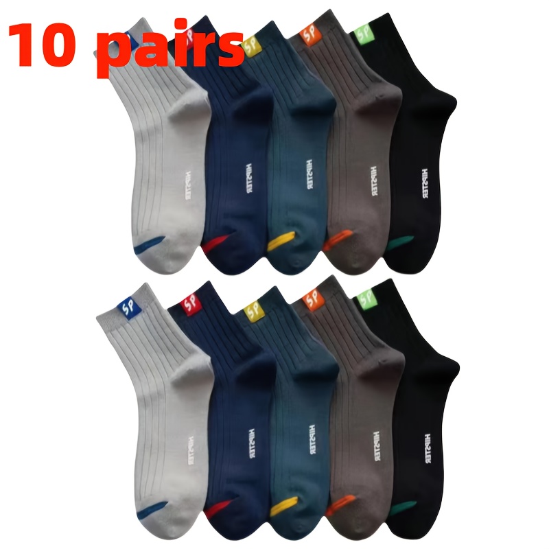 

5/10 Pairs Men' Alphabet Pattern Crew Socks, Breathable Comfortable Casual Unisex Hosiery, Polyester 95%, Spandex 5%, Knit Fabric, With Hand Wash/ For Men