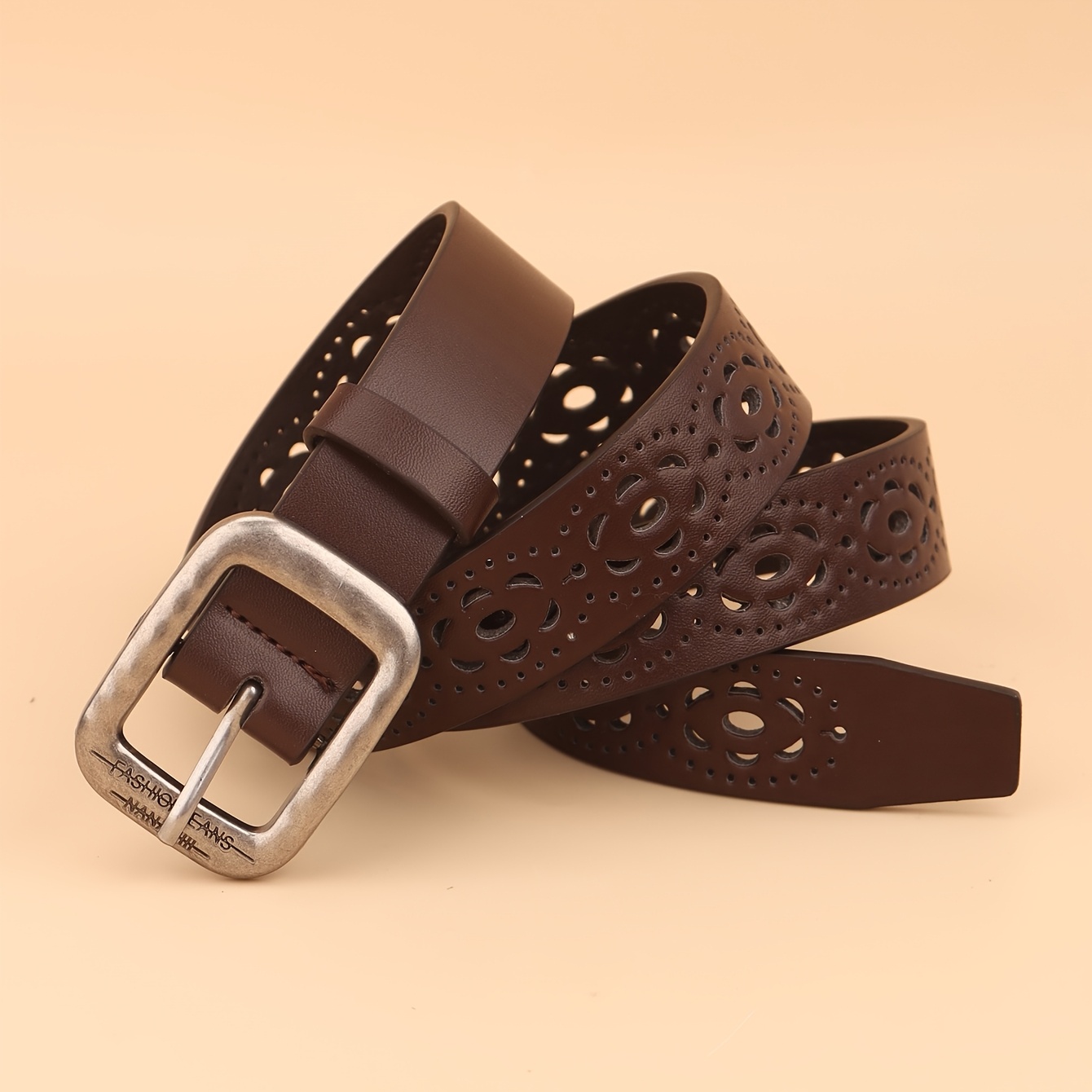 TEMU 1pc Women's Cut-out Belt, European And American Y2k Fashion, Simple, Trendy, And Gorgeous, With Metal Buckle In Black/brown, Suitable For Jeans