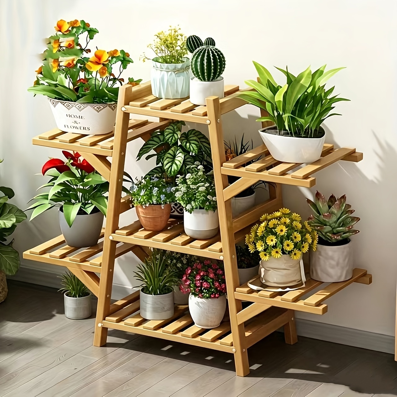 TEMU 1pc Balcony Flower Rack Storage Rack Indoor Succulent Climbing Flower Rack Plant Planter Rack Modern Living Room Floor Stand Storage Rack