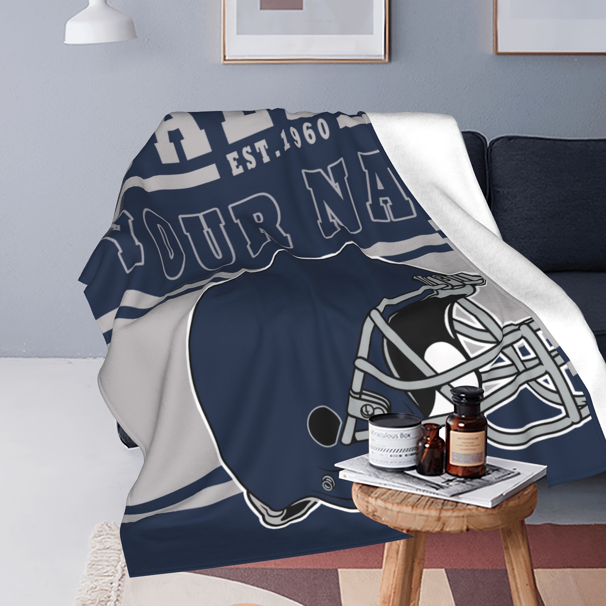 

Custom Dallas Football Team Flannel Throw Blanket - Personalized Name Text, For All , Ideal For Travel & Home Decor, Perfect Gift For Sports Fans