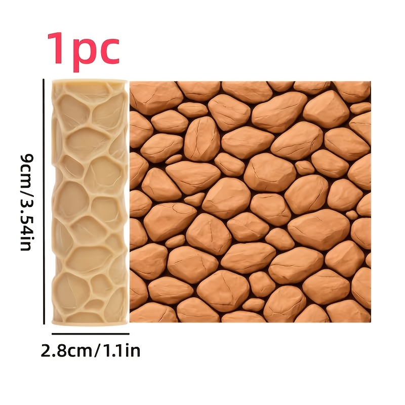 TEMU 1 rouleau de texture en polymère gaufrée à texture roche - Outil de gaufrage à texture roche, adapté aux sous-verres, céramiques, poterie,