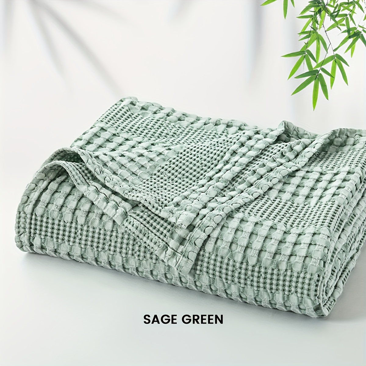 1pc Cooling Bamboo And Cotton Waffle Blanket - Lightweight Breathable Throw For Hot Sleepers, , Couch And Sofa Covers
