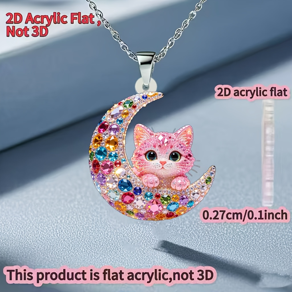 Cute Kitten Acrylic Pendant Necklace, DIY Gift