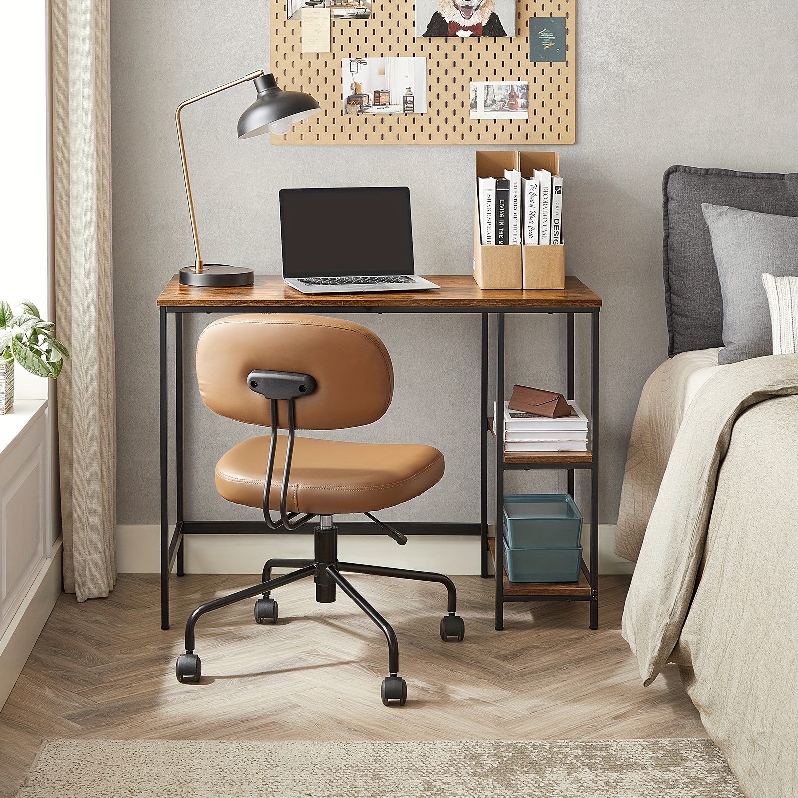 E-shop Computer Schreibtisch Schreibtisch mit 2 Ablagen links oder rechts Arbeitsplatte für Büro Wohnzimmer Stahlrahmen Industrie