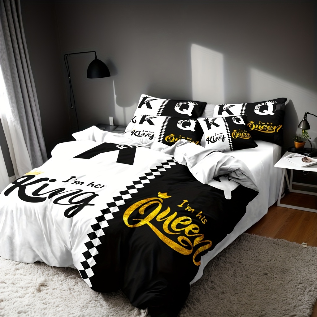 Image of 3pcs Valentine's Day Duvet Cover Set (1*duvet Cover + 1/2*pillowcase, No Core), Fashion Black And Design Printed Bedding, Soft Comfortable Breathable Duvet Cover, Suitable For Women Men Bedroom Hotel