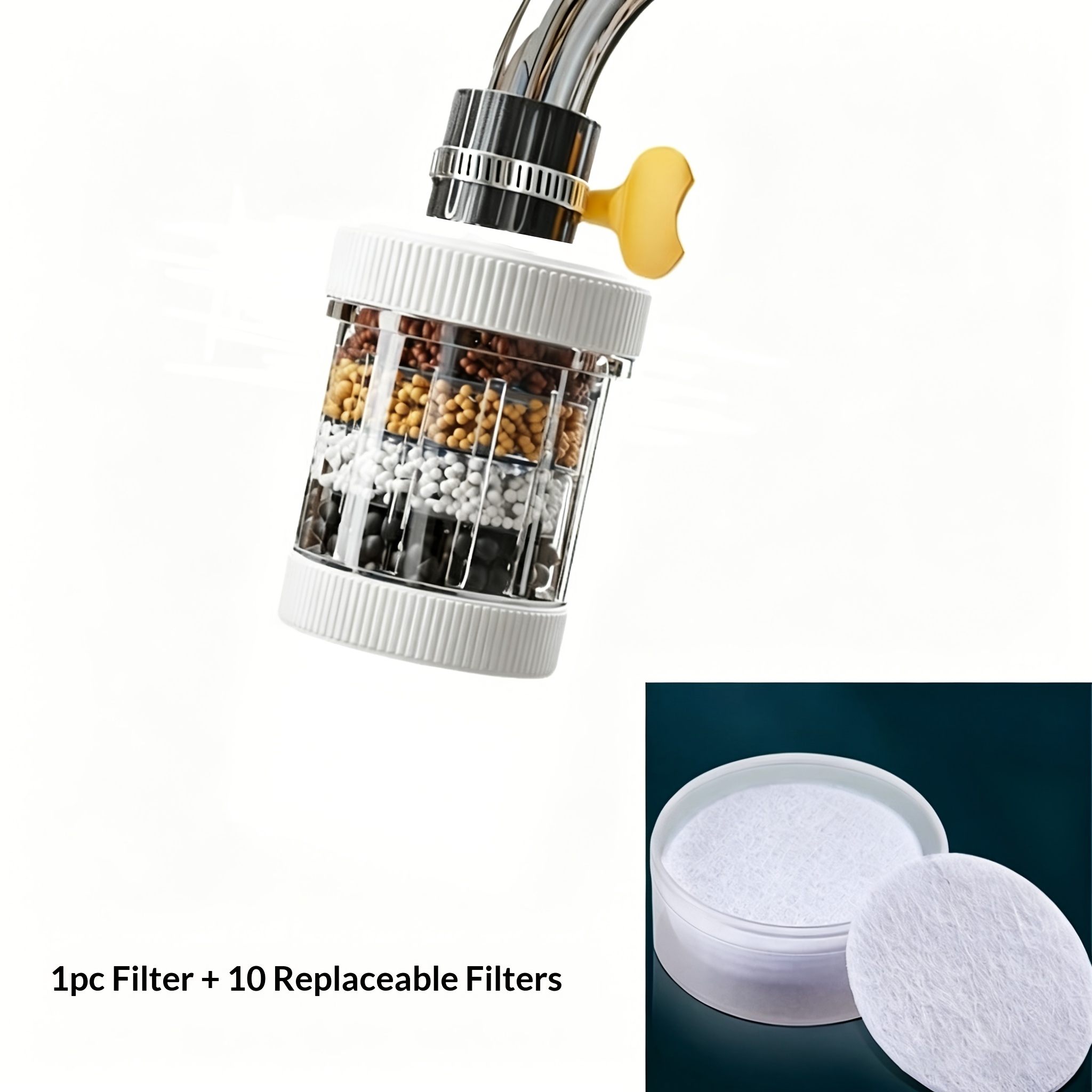 11pcs Kitchen Faucet Water Filter Set: 1pc Filter + 10pcs Replaceable  ,   Filtration Tap Water Purifier, Detachable and Washable Water Filter Spray Head, Suitable for Bathroom Sinks, Kitchen Sinks, and Household Tap Water