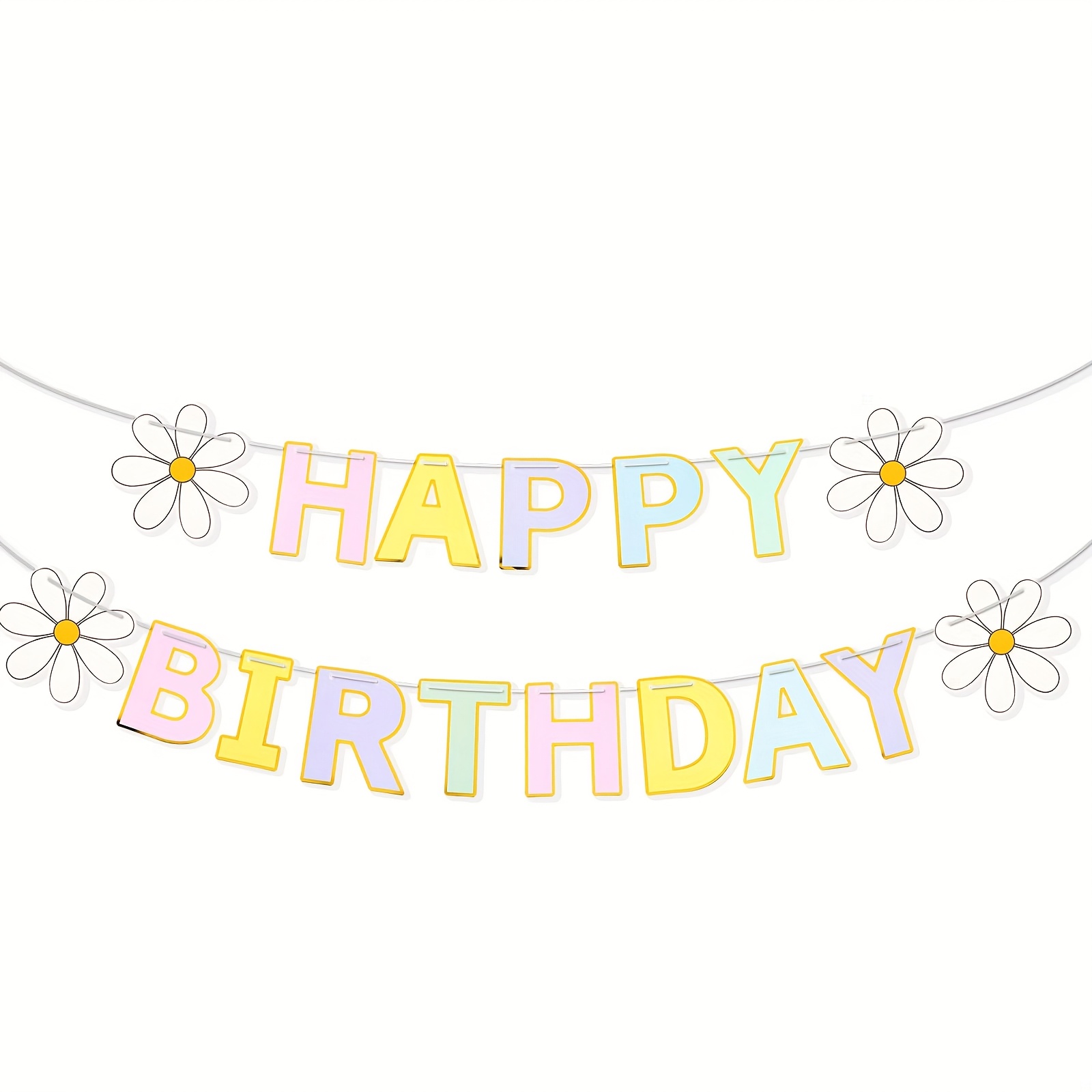 1 Set Pastel Happy Birthday Banner, Party Banner Decorations, Glitter Birthday Party Garland Decor (boho Daisy)